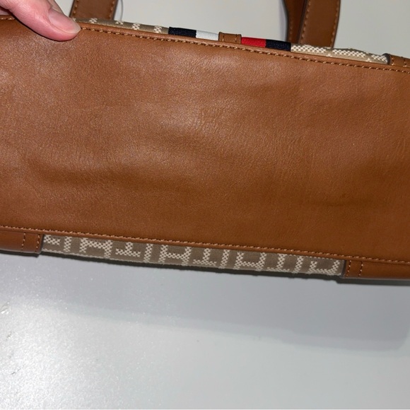 Tommy Hilfiger Tan and Brown Satchel with Red and Blue Stripes - Picture 2 of 6